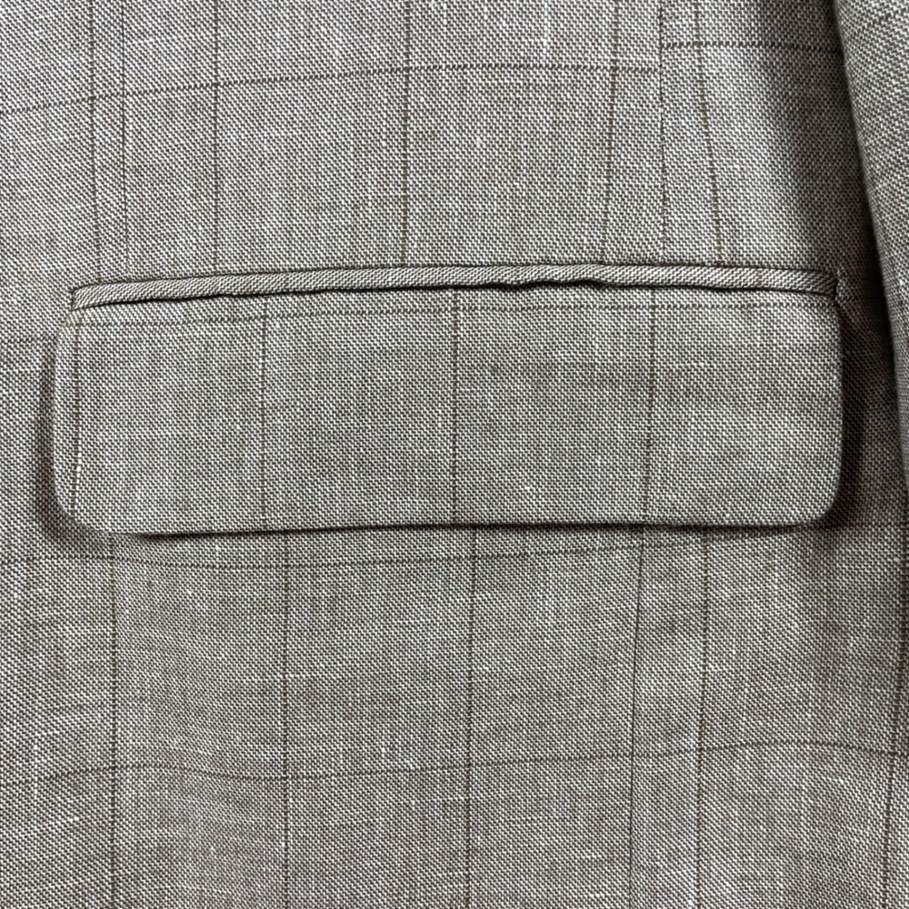 Jos A Bank Linen Silk Wool Executive Blazer 50L Tan Windowpane Plaid Sport Coat - Picture 7 of 14